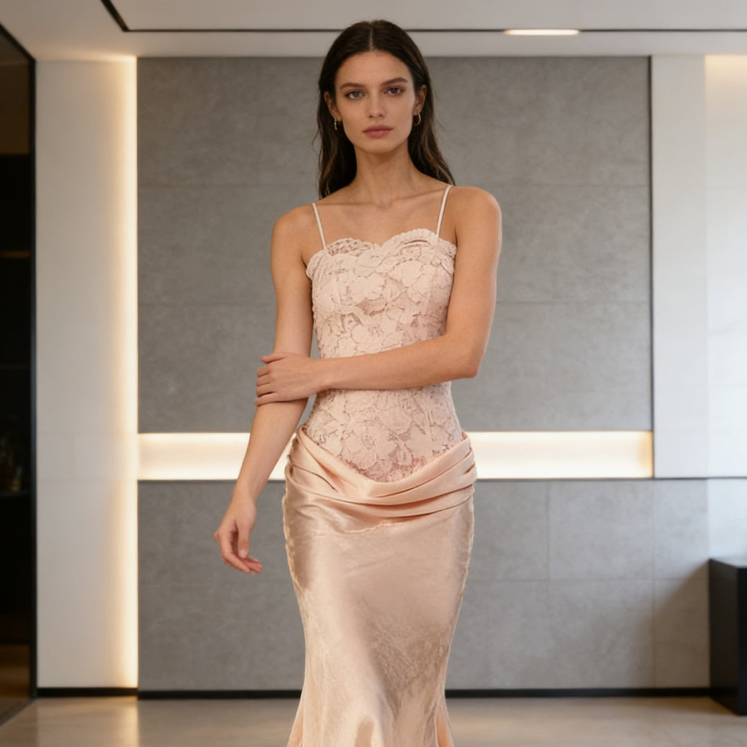 Damen Elegantes Abendkleid mit Spitzenoberteil und schwingendem Rock R&B