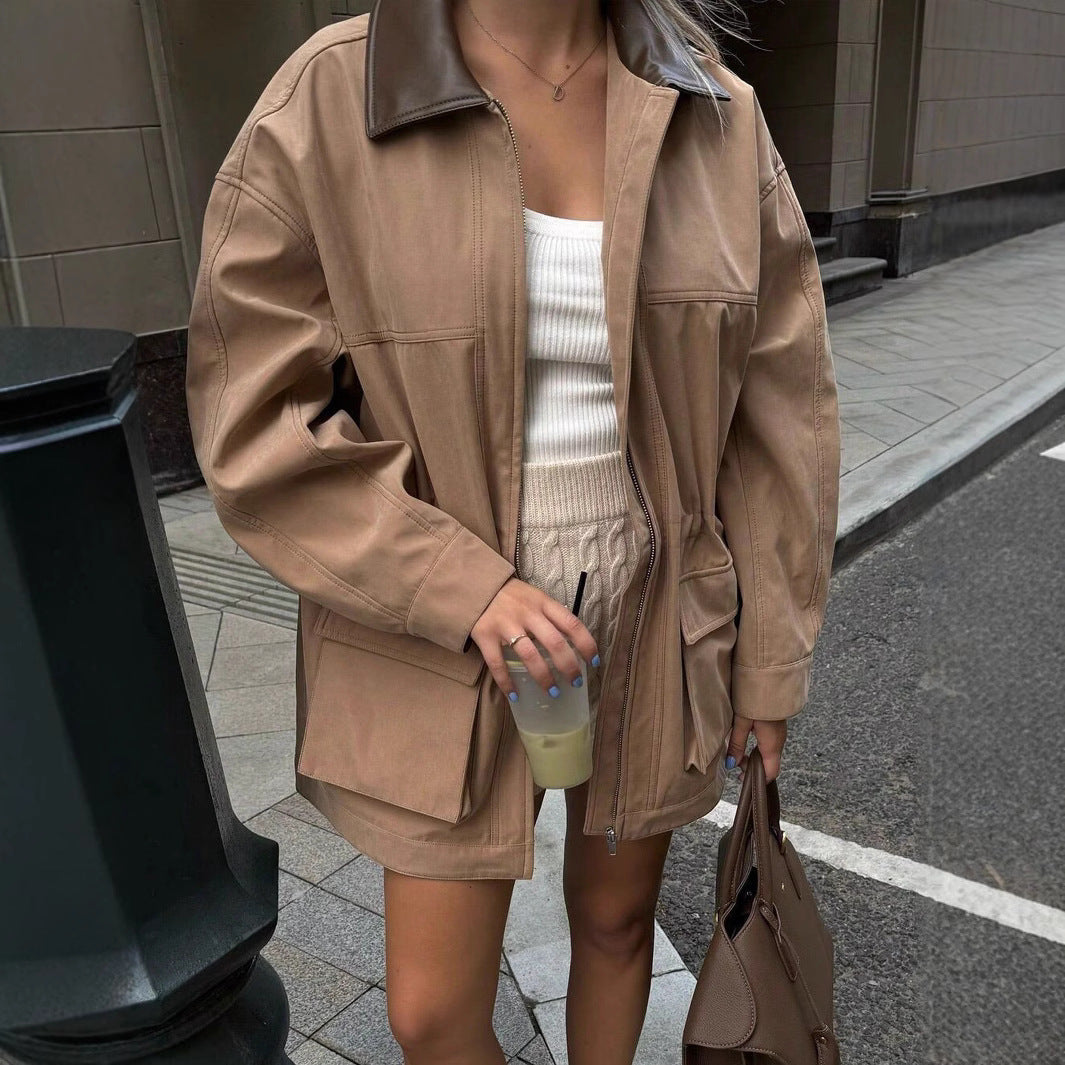 Damen Utility Jacke mit breitem Kragen und aufgesetzten Taschen R&B