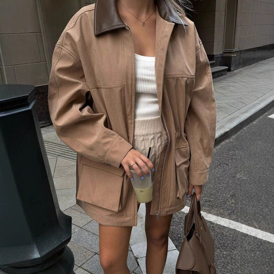 Damen Utility Jacke mit breitem Kragen und aufgesetzten Taschen R&B