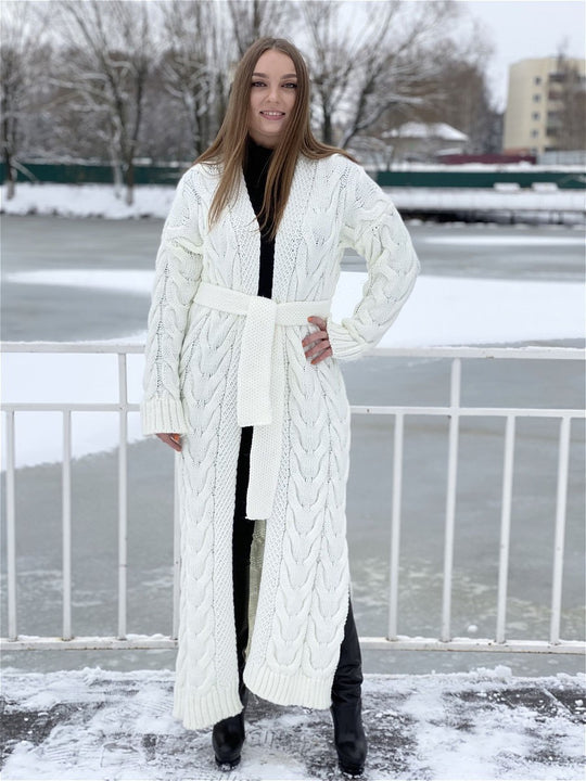 Damen Grobstrickmantel mit offenem Schnitt und praktischen Taschen R&B