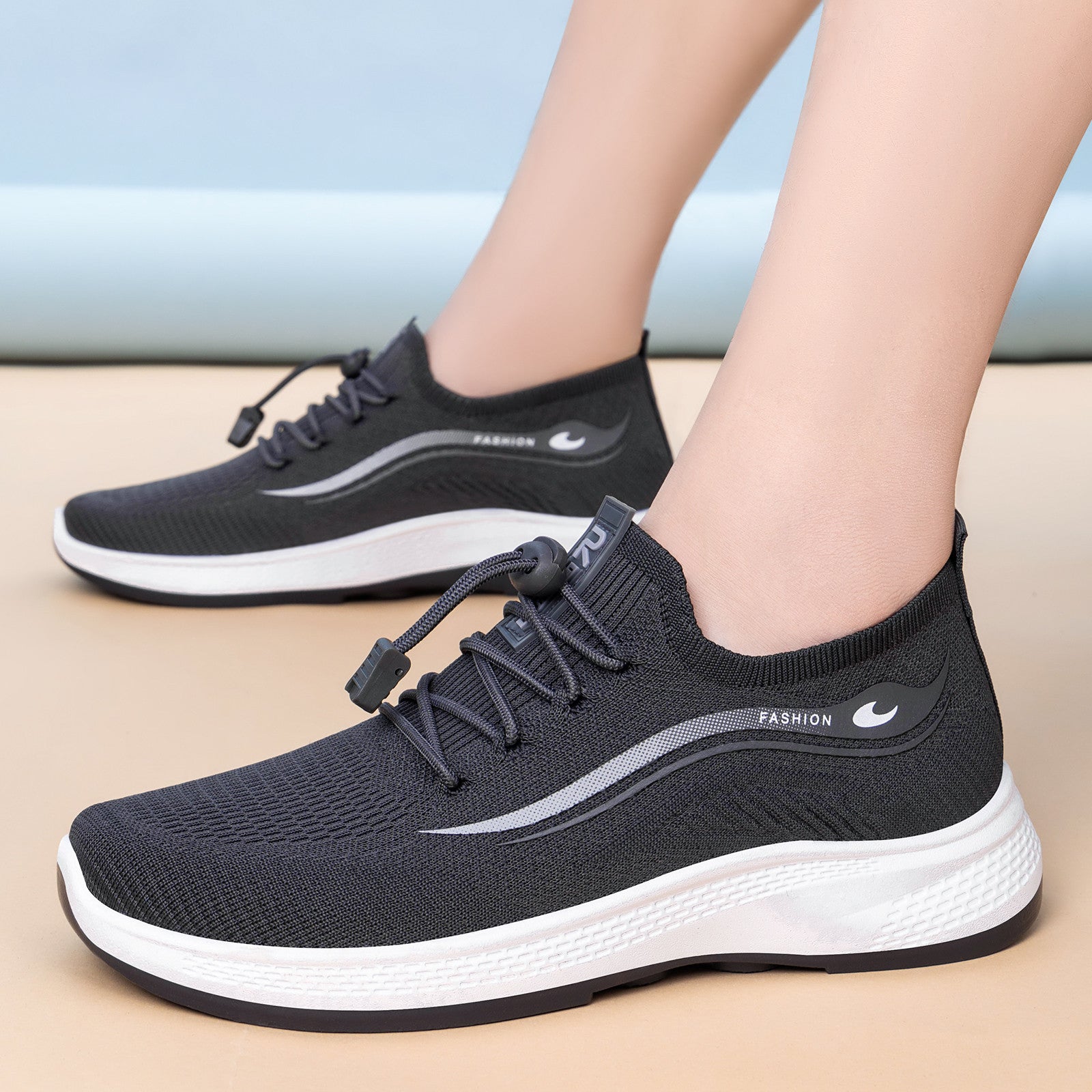 Damen Modische und bequeme Sport-Sneaker mit elastischem Schnellschnürsystem R&B