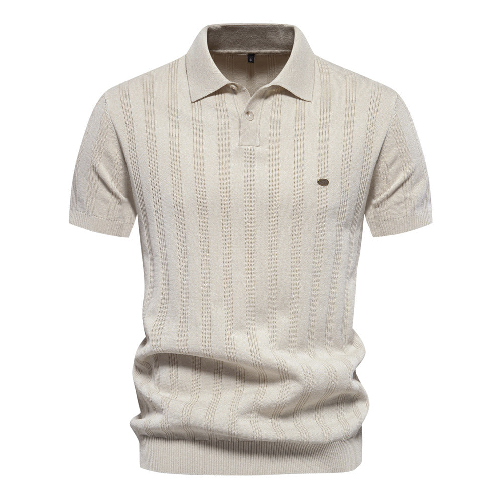 Herren Kurzarm Polo-Shirt mit strukturiertem Streifenmuster