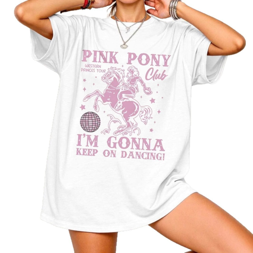 Damen Oversized T-Shirt mit kreativem Pferde- und Tanzmotiv R&B