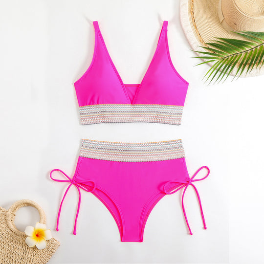 Damen Hochgeschnittener Bikini mit verstellbaren Bindebändern R&B