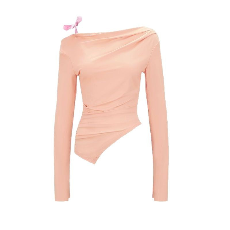 Damen asymmetrisches Langarmoberteil mit dekorativer Schleife EB