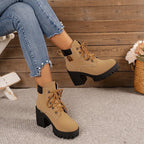 Damen modische Ankle Boots mit robustem Blockabsatz und elegantem Schnürdesign R&B
