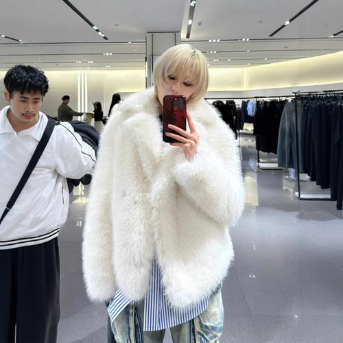 Damen kuschelige Oversize-Jacke mit auffälligem Kragen R&B