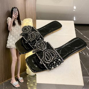 Damen Glitzernde Riemchen-Sandalen mit dekorativer Schleifenverzierung R&B