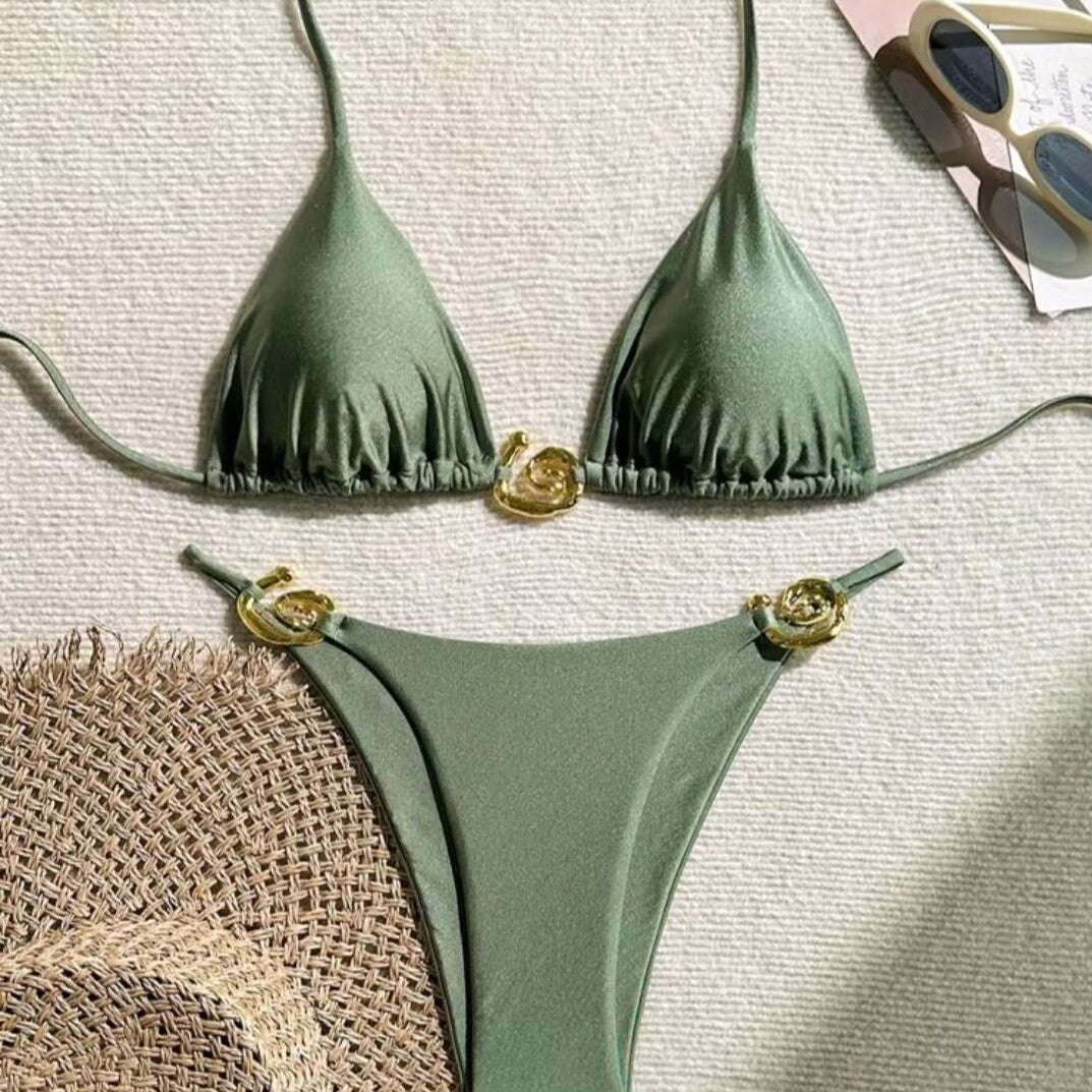 Damen Triangel-Bikini mit raffiniertem Gold-Detail R&B