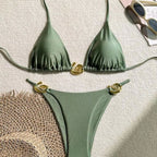 Damen Triangel-Bikini mit raffiniertem Gold-Detail R&B