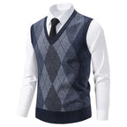 Herren V-Ausschnitt Strickpullover mit elegantem Rautenmuster