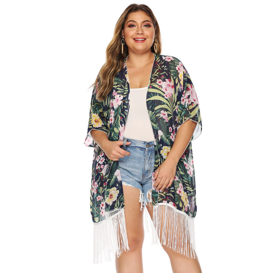Damen luftiger Strandkimono mit fransigen Akzenten R&B