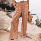 Damen weite Leinenhose mit elastischem Bund R&B