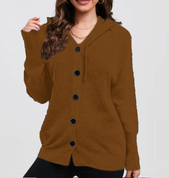 Damen Kuschelige Kapuzenjacke mit Knöpfen R&B