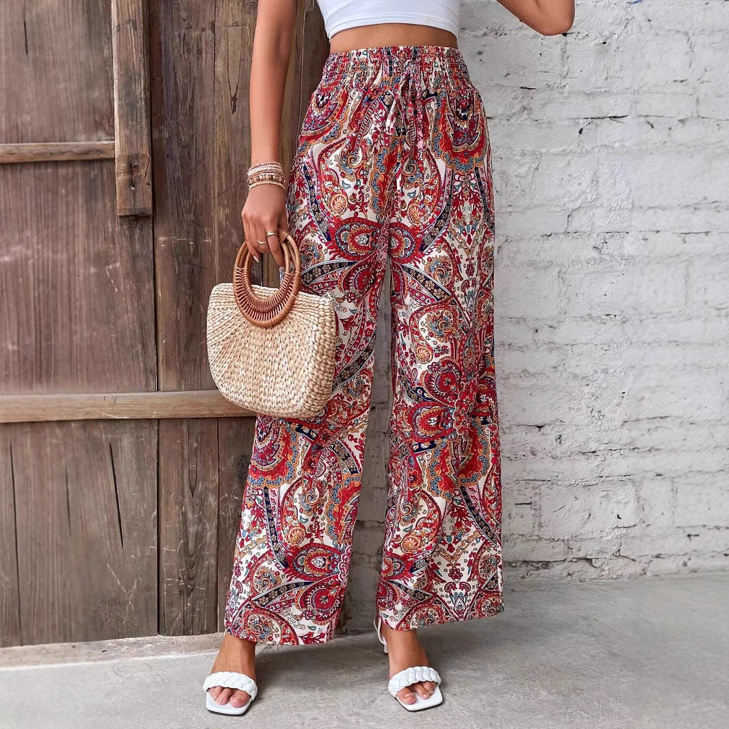 Damen weite Palazzo-Hose mit elastischem Bund und paisley Muster R&B