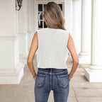Damen kurzes Stricktop mit Blumenapplikationen R&B