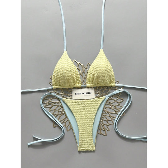 Damen Triangel-Bikini mit hohem Beinausschnitt und feinem Strukturmuster R&B