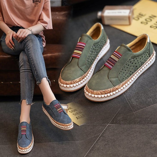 Damen Slip-On Sneakers mit atmungsaktivem Obermaterial und Jute-Detail R&B
