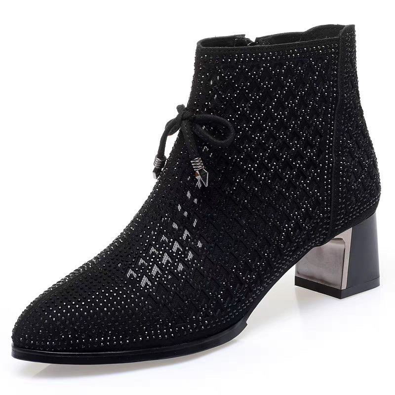 Damen Stiefeletten mit funkelndem Strass und elegantem Blockabsatz R&B