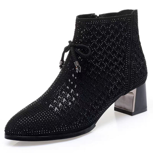 Damen Stiefeletten mit funkelndem Strass und elegantem Blockabsatz R&B