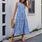 Damen Maxikleid mit romantischem Muster und tiefem V-Ausschnitt R&B