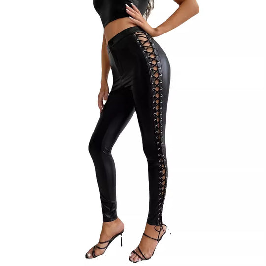 Damen Leggings mit trendigem Schnürdesign an der Seite R&B