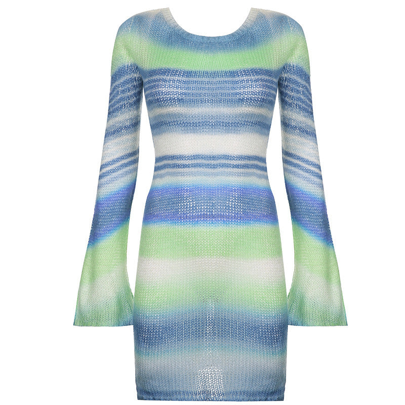 Damen nan figurbetontes Strickminikleid mit Glockenärmeln und seidig leichtem Maschenbild R&B