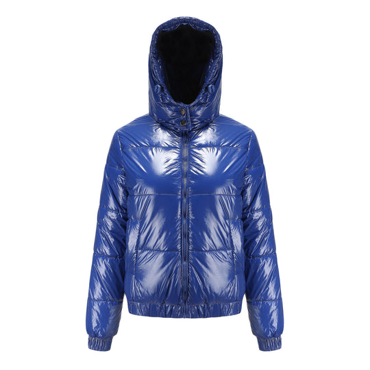 Damen Hochglänzende Steppjacke mit abnehmbarer Kapuze R&B