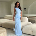 Damen elegantes Maxikleid mit asymmetrischem Design und raffiniertem Tailleneinsatz R&B