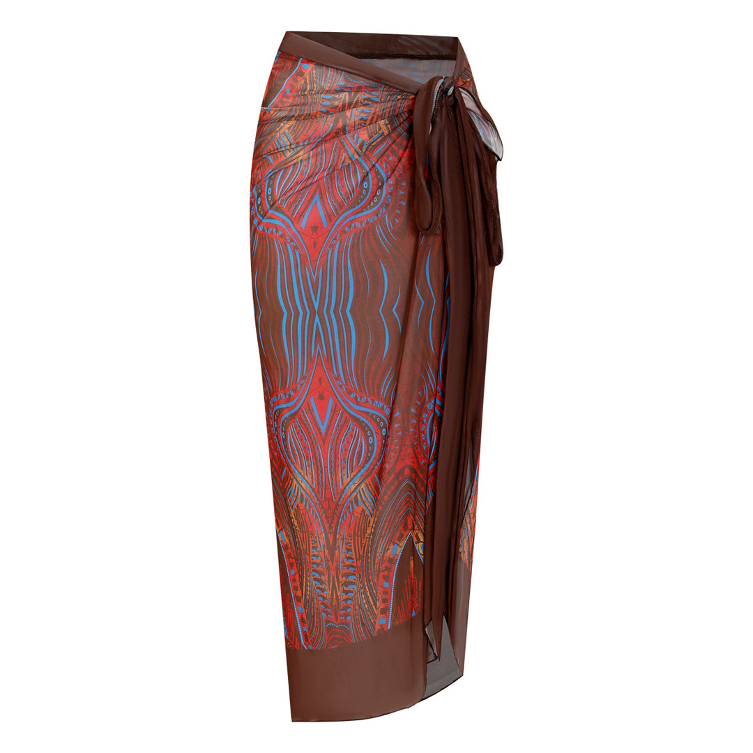 Damen Strandumhang mit buntem Muster und eleganten Schnürdetails R&B
