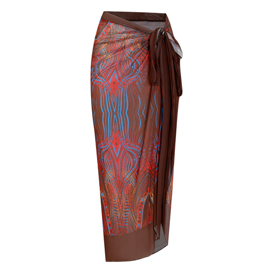 Damen Strandumhang mit buntem Muster und eleganten Schnürdetails R&B