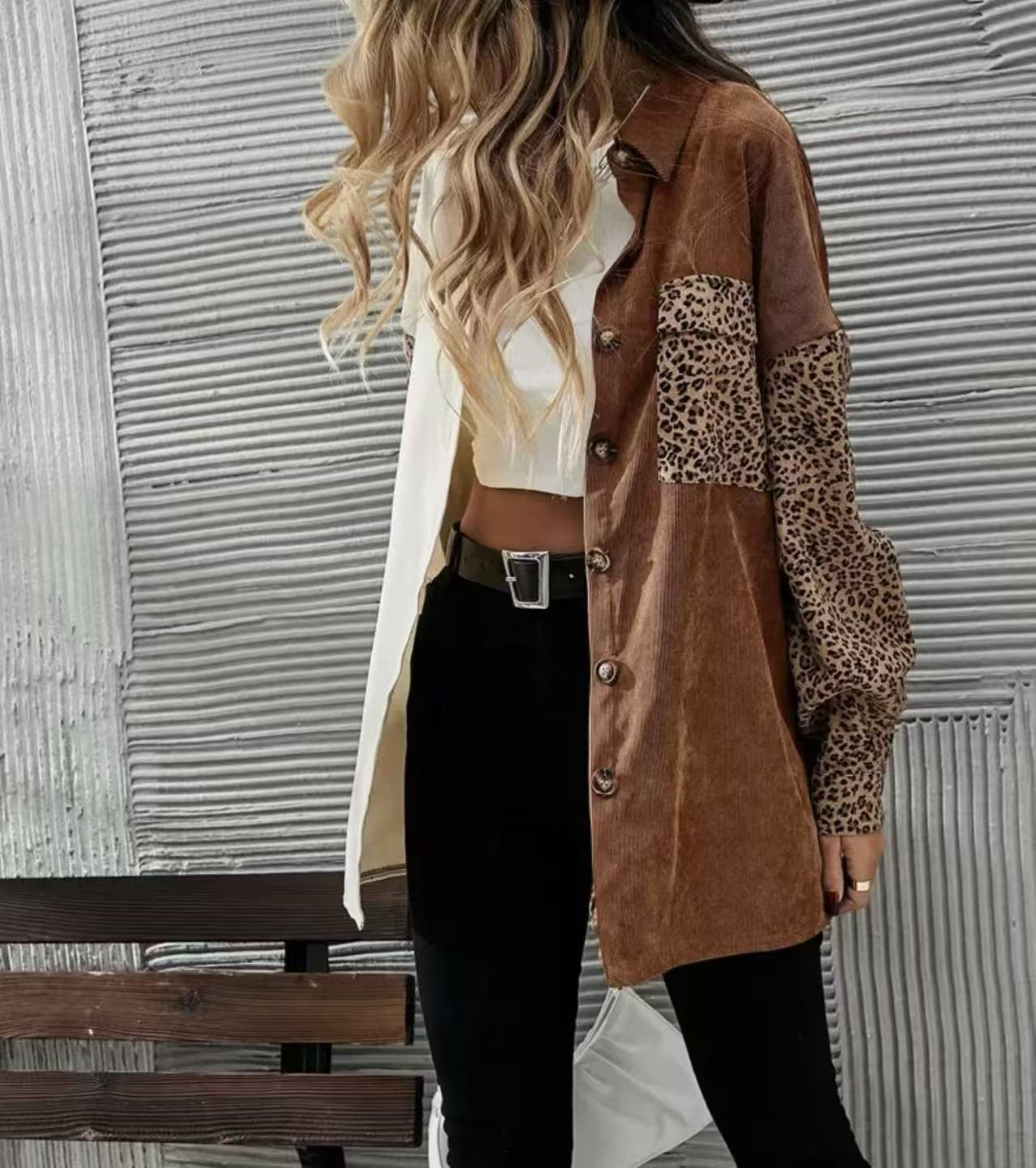 R&B | Leopard-Kontrast-Button-Up-Jacke