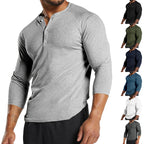 Herren Langarm-Henley-Shirt aus atmungsaktivem Baumwollmix mit Knopfdetails R&B