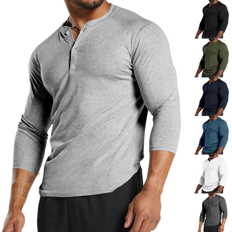 Herren Langarm-Henley-Shirt aus atmungsaktivem Baumwollmix mit Knopfdetails R&B
