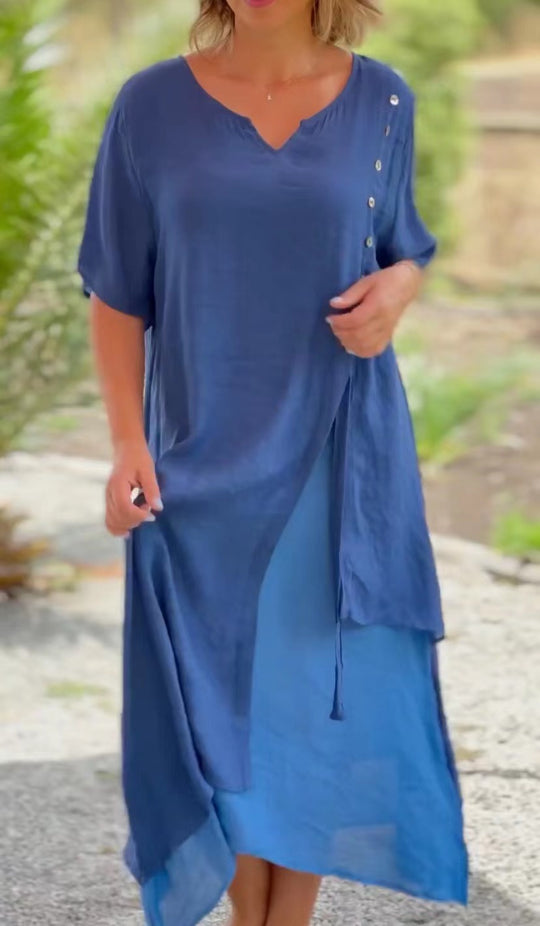 Damen Midi-Kleid mit seitlichem Schlitz und knöpfbarem Detail R&B
