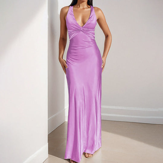 Damen Figurumspielendes Maxikleid mit elegantem V-Ausschnitt und Raffungen R&B