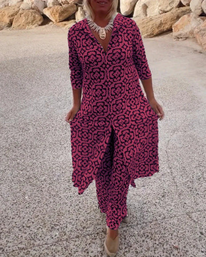 Damen Maxikleid mit raffiniertem Muster und asymmetrischem Saum R&B