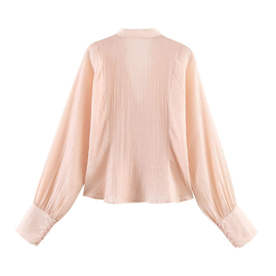 Damen elegante Bluse mit tiefem V-Ausschnitt und strukturierten Ärmeln R&B