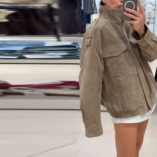 Damen lässige Oversize-Jacke aus Wildleder R&B