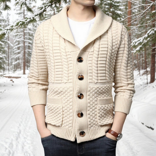 Herren modische Strickjacke mit tiefem V-Ausschnitt und stylishem Zopfdesign R&B