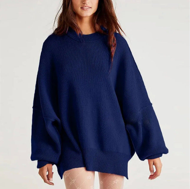 Damen Oversized Strickpullover mit breiten Ärmeln und strukturierter Oberfläche R&B