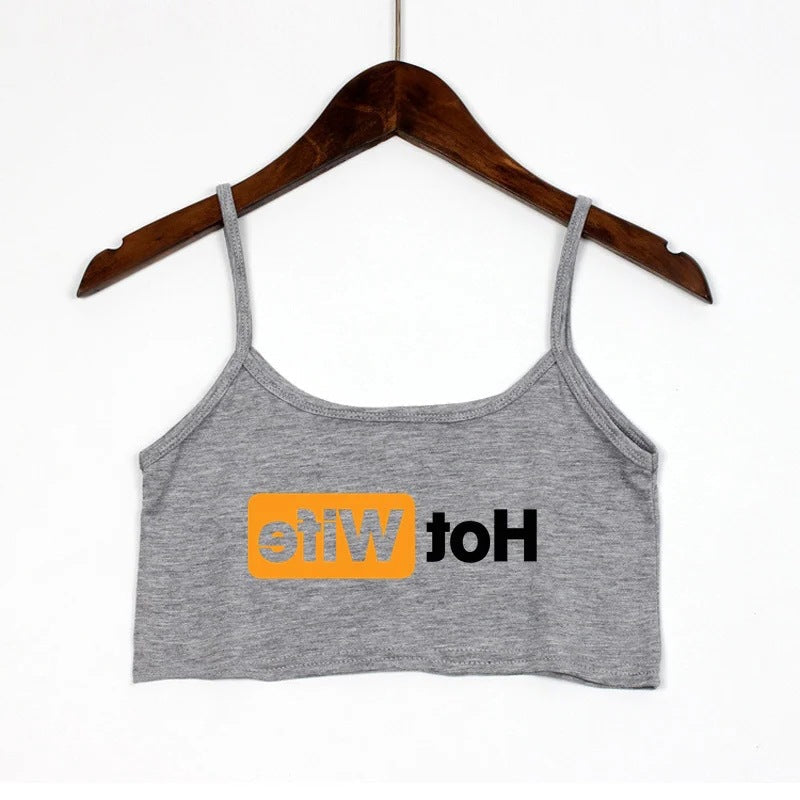 Damen Crop-Top mit modernen Schriftzügen und verstellbaren Trägern R&B