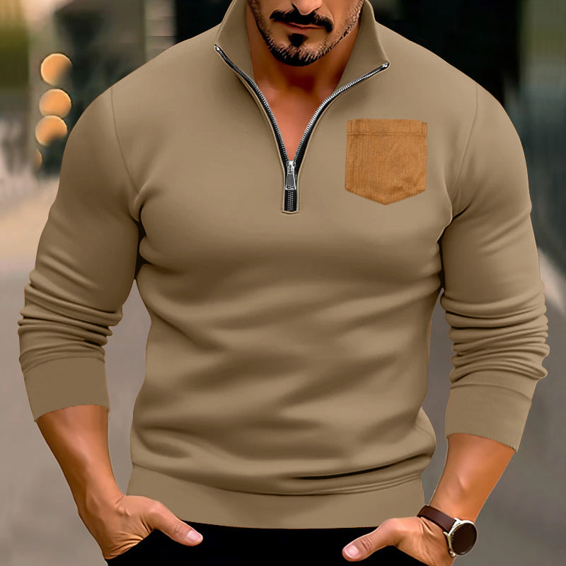 Herren modischer Pullover mit halbem Reißverschluss und stilvoller Brusttasche R&B