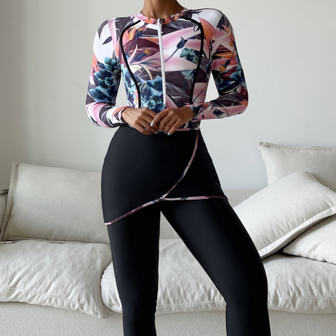 Damen Modischer Longsleeve-Schwimmanzug mit floralem Design R&B