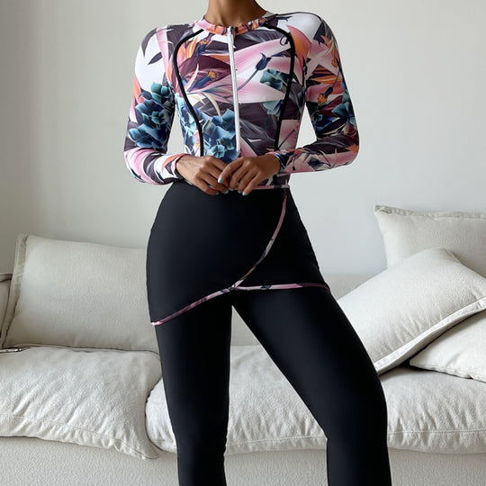 Damen Modischer Longsleeve-Schwimmanzug mit floralem Design R&B