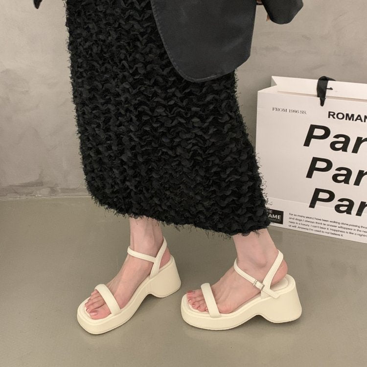 Damen modische Plateau-Sandalen mit verstellbarem Riemen und rutschfester Sohle R&B