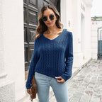 Damen Strickpullover mit lässigem V-Ausschnitt und offenen Schultern R&B