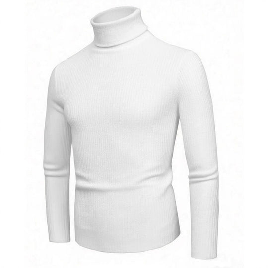 Damen eleganter Strickpullover mit hohem Kragen und feiner Rippenstruktur R&B