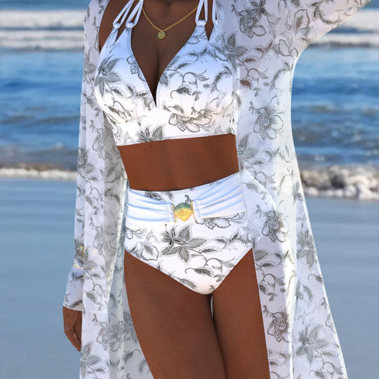 Damen Bikini-Set mit kreativem geometrischen Design und hohem Bund R&B