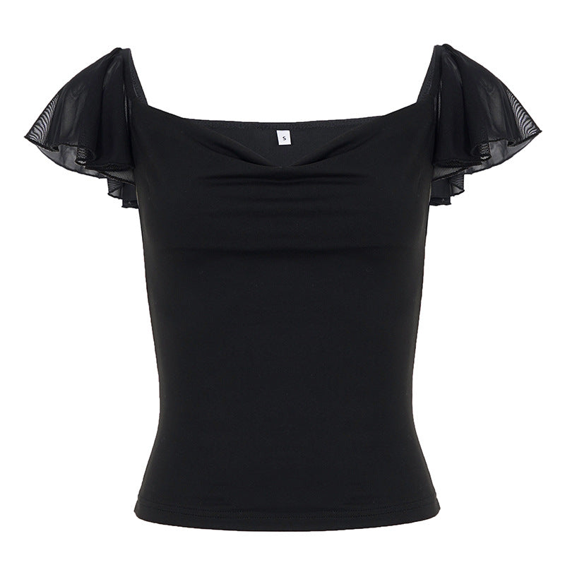 Damen Top mit verspieltem Rüschenärmel und elegantem V-Ausschnitt R&B